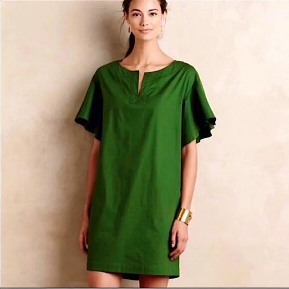 Anthropologie Maeve Bell Flutter Sleeve Cotton Dress - Picture 1 of 11